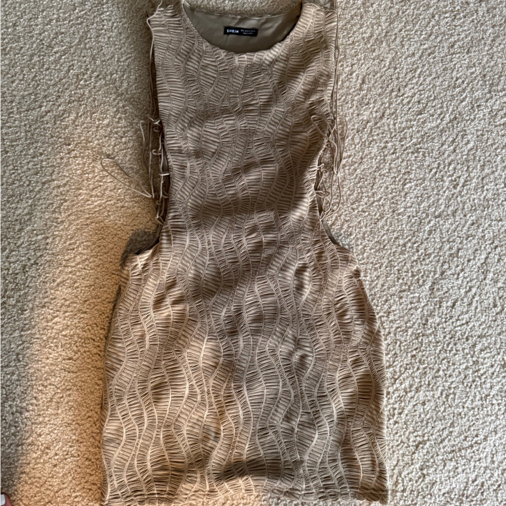 SHEIN Textured Tan Mini Dress